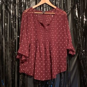 Torrid Burgundy Long Sleeve Blouse with Stars